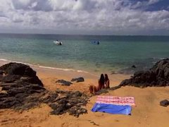 beach, brunette, hardcore, threesome, on