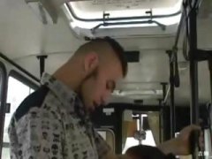 blowjob, brunette, bus, couple, cumshot, deepthroat, funny, hardcore, horny, natural boobs