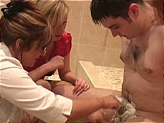 handjob, jizz, milf, redhead, shower, group sex